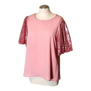 Haptics Pink Sequin Bubble Balloon Sleeve Shirt Tunic Sz S